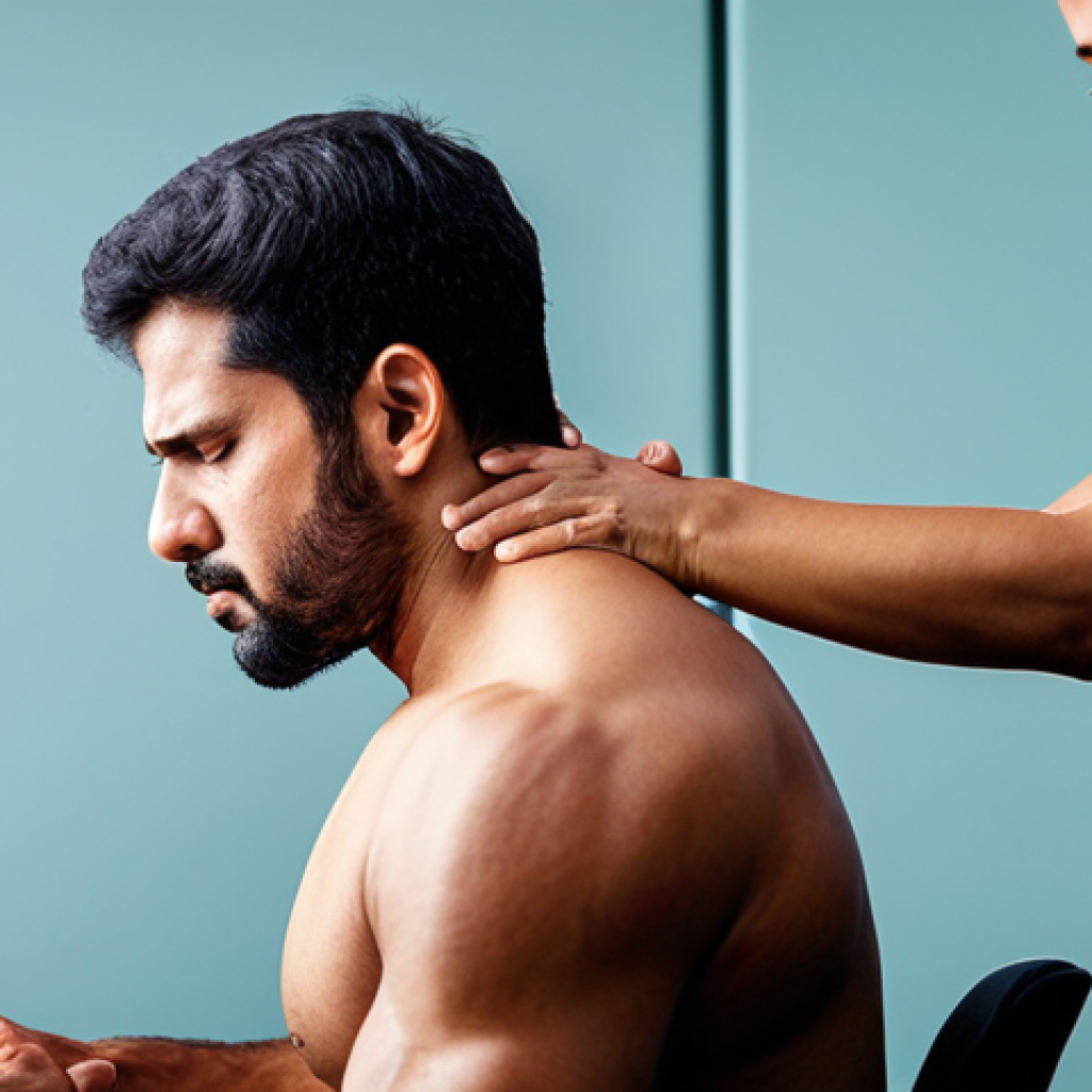 목 디스크 초기 증상 - **Image Prompt 1: The Contrast of Aches – Muscle vs. Nerve Signals**
"A visually striking split ...