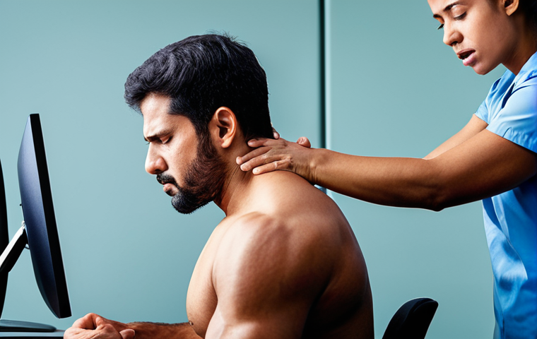 목 디스크 초기 증상 - **Image Prompt 1: The Contrast of Aches – Muscle vs. Nerve Signals**
"A visually striking split ...