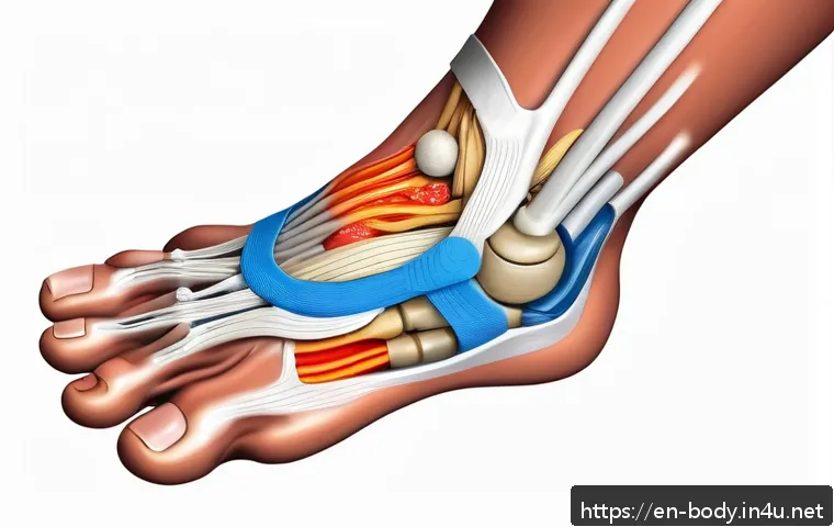 발바닥 통증 치료법 비교 - A detailed medical illustration showing a human foot with highlighted areas of common pain causes su...